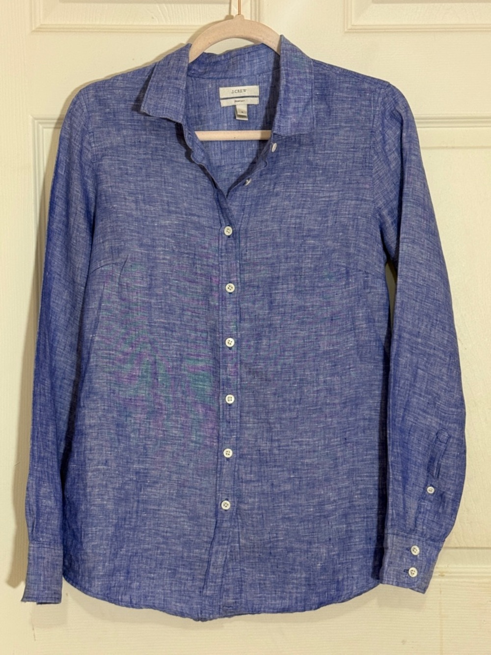 J Crew Blue Linen Perfect Button Down Shirt